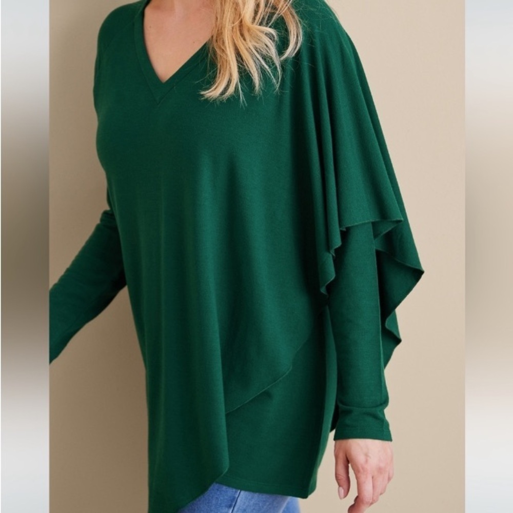 Soft Surroundings Plus Madeline Tunic Top In Jewel Green 1X Cape-Like Overlay